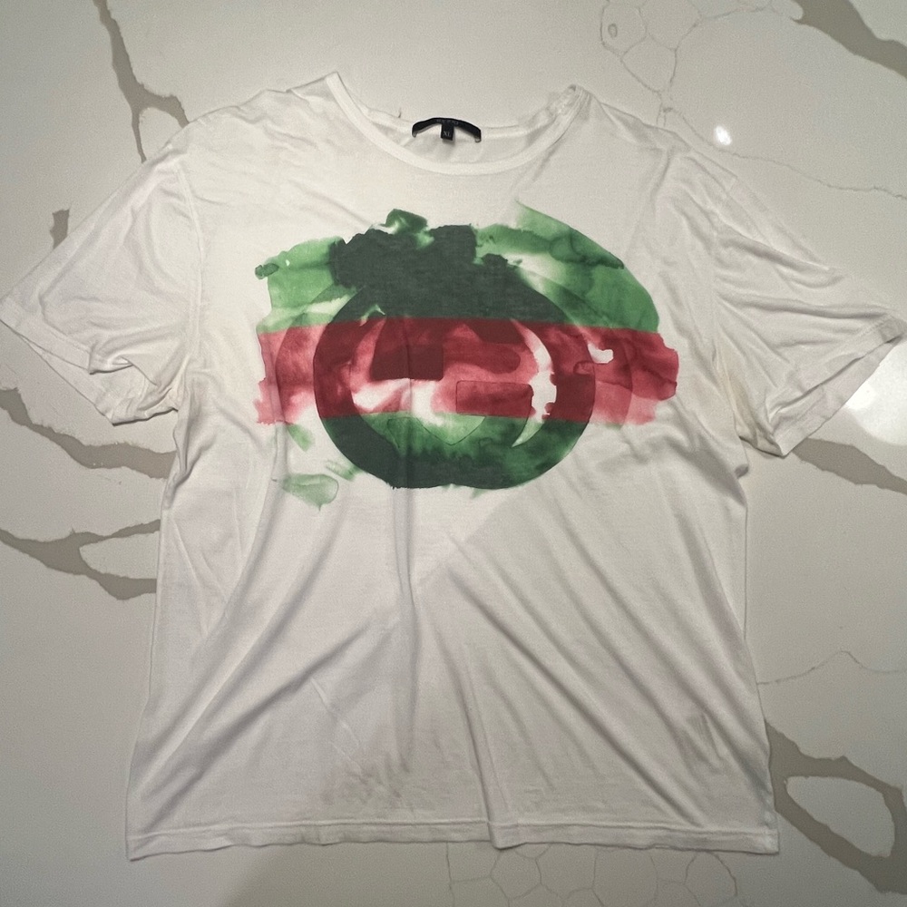 Vintage Gucci White Tee with Red and Green interlocking GG Logo
